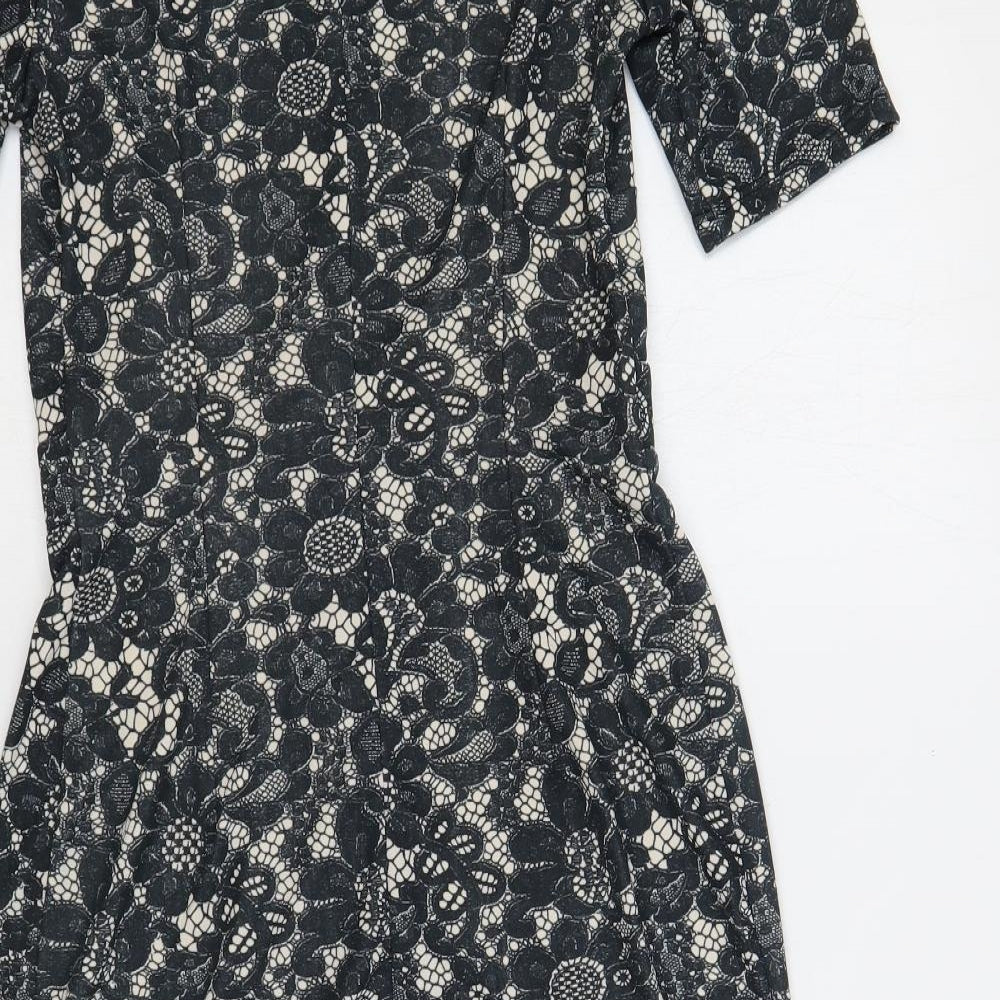 Billie & Blossom Womens Blue Floral Polyester Pencil Dress Size 8 Boat Neck Zip