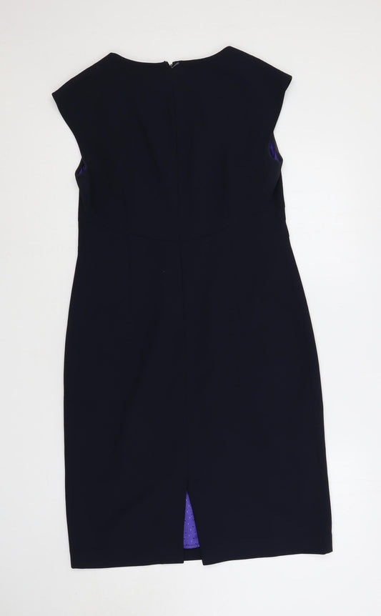 John Lewis Womens Blue Polyester Pencil Dress Size 12 Round Neck Zip
