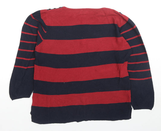 Country Casuals Womens Blue Round Neck Striped Cotton Pullover Jumper Size S