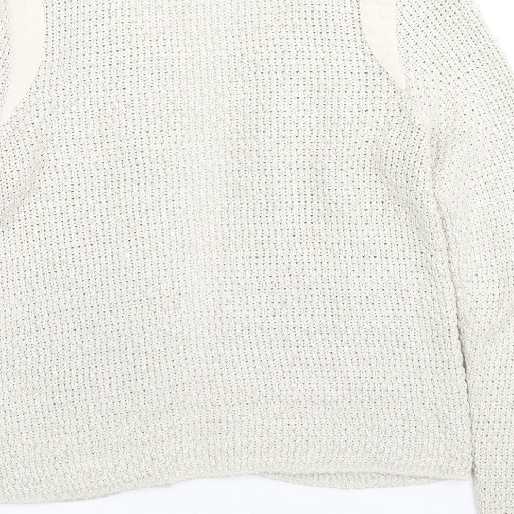 Cache Cache Womens Beige V-Neck Cotton Cardigan Jumper Size S - Glitter Detail, Label Size 1