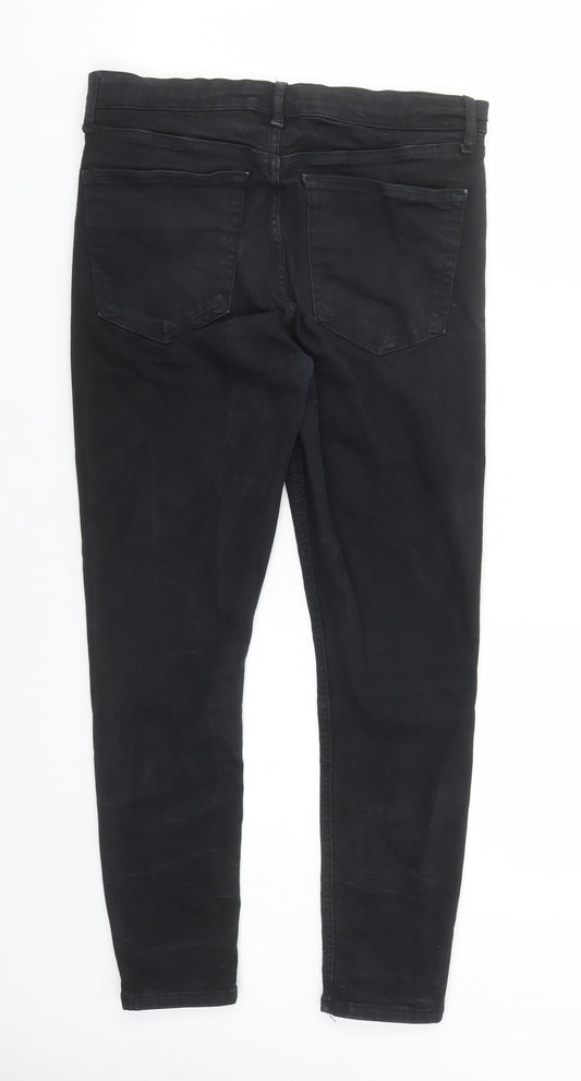 Topshop Womens Black Cotton Skinny Jeans Size 30 in L27 in Regular Button