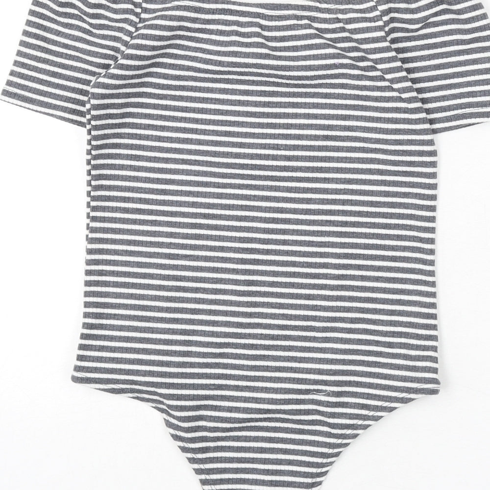 FACTORIE Womens Grey Striped Polyester Bodysuit One-Piece Size S Pullover