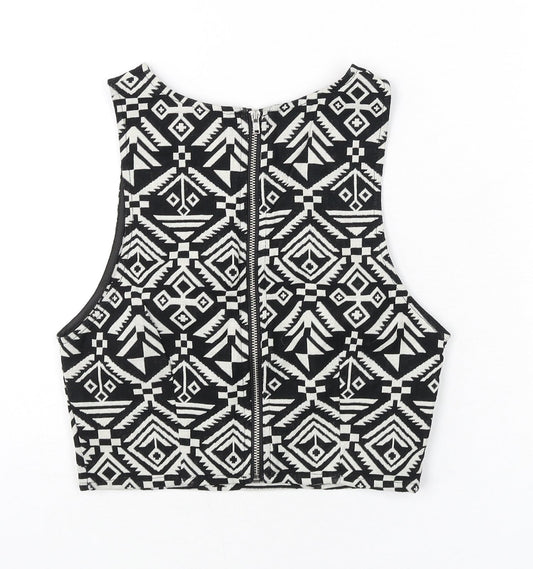 Divided by H&M Womens Black Geometric Cotton Cropped Tank Size 8 Round Neck - Aztec Print