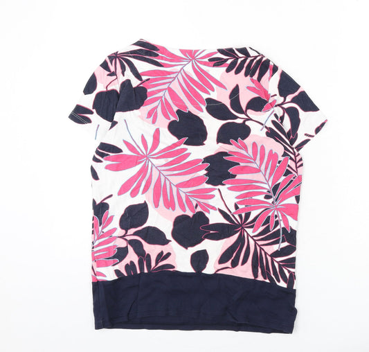 Maine New England Womens Multicoloured Geometric Cotton Basic T-Shirt Size 12 Round Neck - Leaf Print