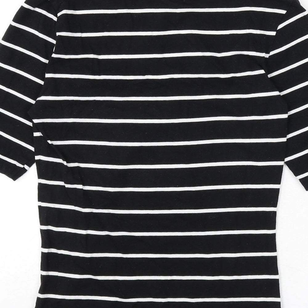 H&M Womens Black Striped Polyester Basic T-Shirt Size XS Scoop Neck