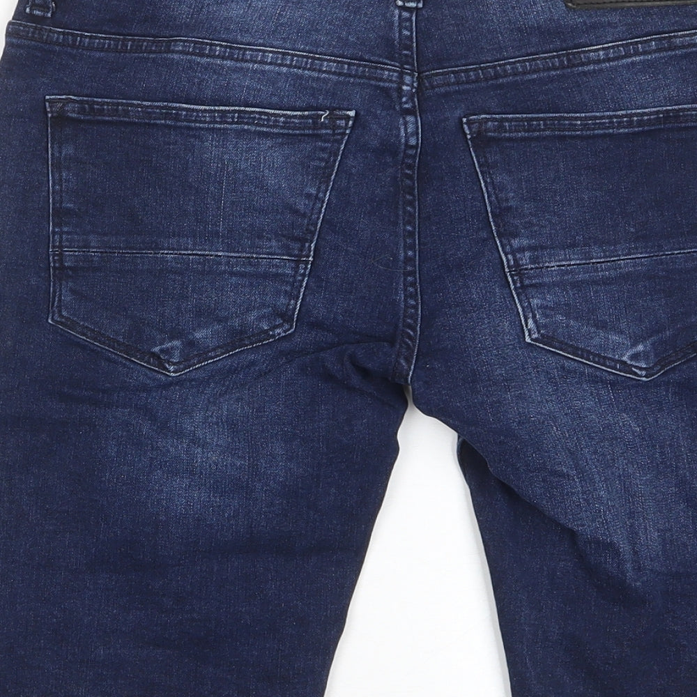 River Island Mens Blue Cotton Bermuda Shorts Size 28 in L12 in Regular Zip - Pockets, Belt Loops