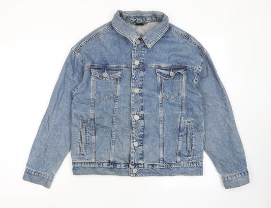 Additional front view of BDG women’s blue jacket, size S, button - pockets