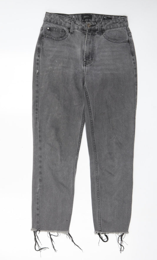 Additional front view of Only women’s grey cotton straight jeans, size UK 28, 32-inch leg regular zip - pockets, belt loops