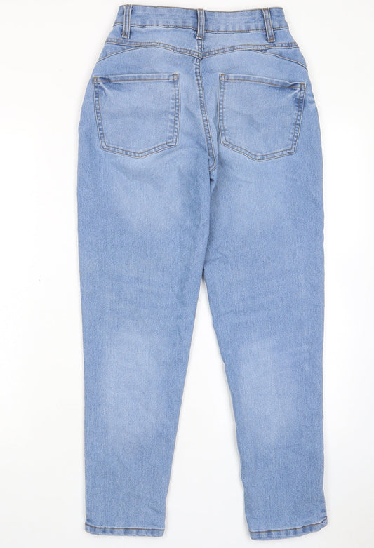 Denim & Co. Womens Blue Cotton Straight Jeans Size 6 L27 in Regular Zip - Pockets, Belt Loops