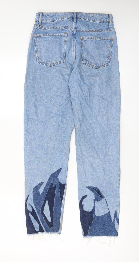 Topshop Womens Blue Geometric Cotton Mom Jeans Size 26 in L34 in Regular Zip - Pockets, Belt Loops
