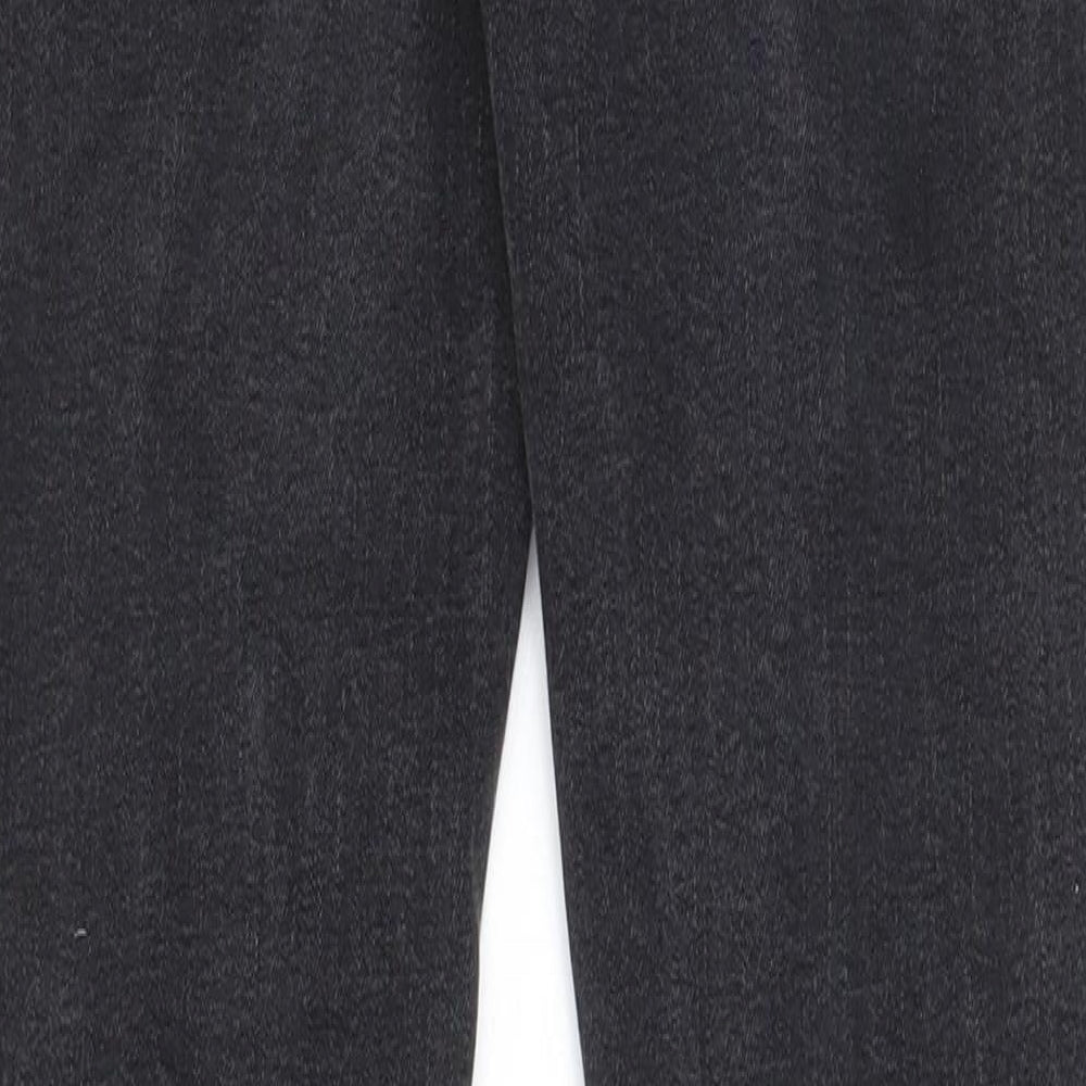 Brand and care label for ASOS men’s grey cotton skinny jeans, size 30, in, 32-inch leg regular zip - pockets, collared