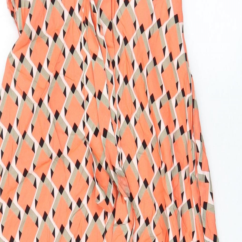 Autograph Womens Orange Argyle/Diamond Polyester A-Line Size 8 Boat Neck Zip - Belted