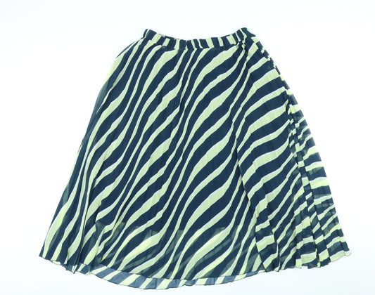Marks and Spencer Womens Green Striped Polyester A-Line Skirt Size 12