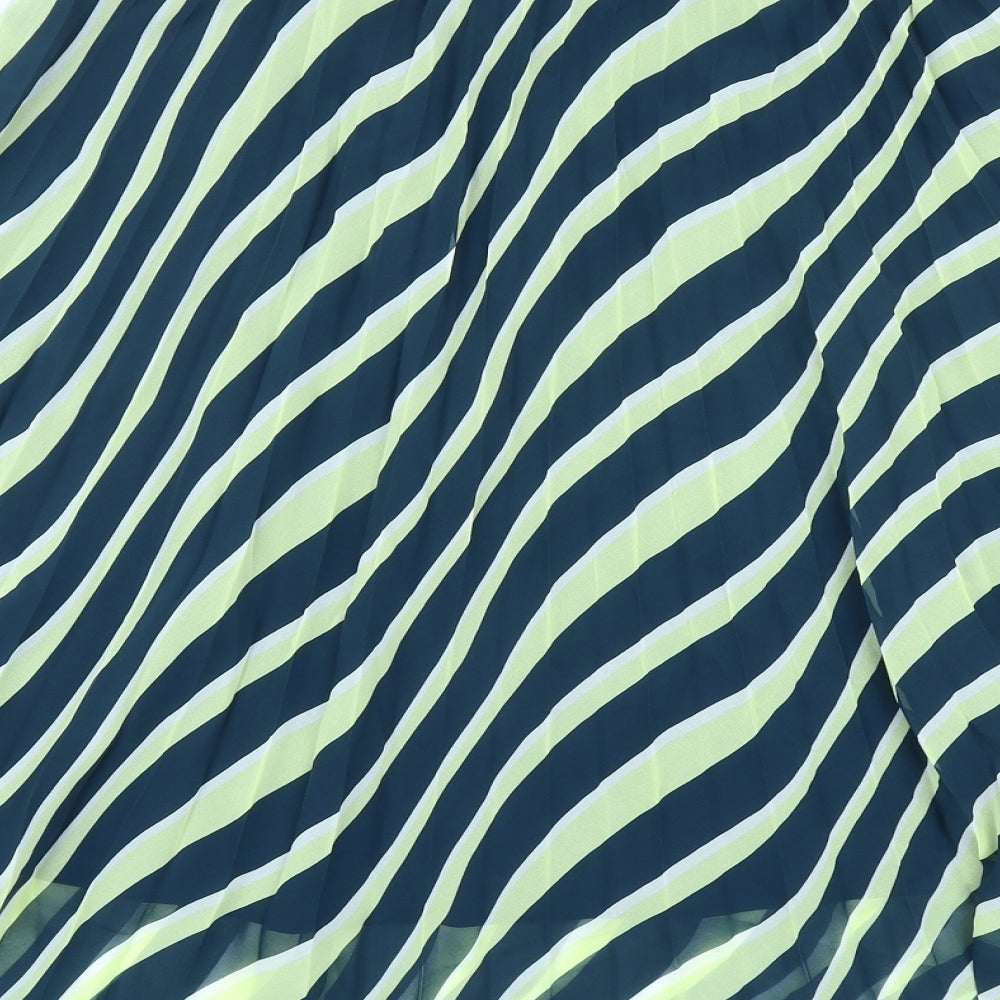 Marks and Spencer Womens Green Striped Polyester A-Line Skirt Size 12
