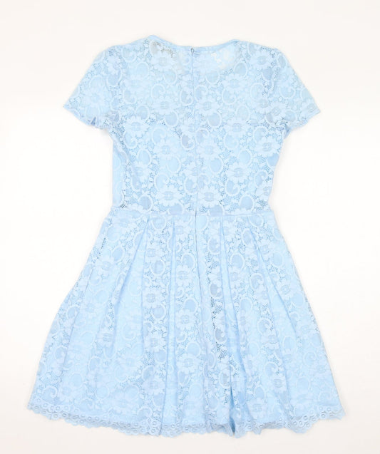 ASOS Womens Blue Polyester A-Line Size 10 Round Neck Zip