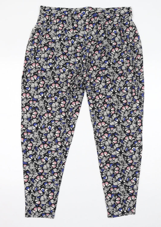 Authentic Womens Multicoloured Geometric Viscose Trousers Size 16 L28 in Regular - Butterfly Print