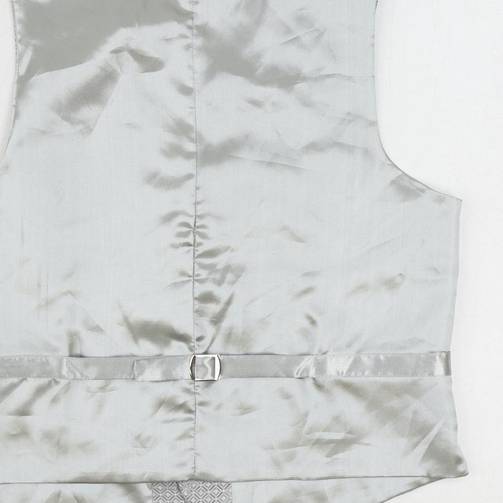 1860 Menswear Mens Silver Geometric Polyester Jacket Suit Waistcoat Size 36 Regular