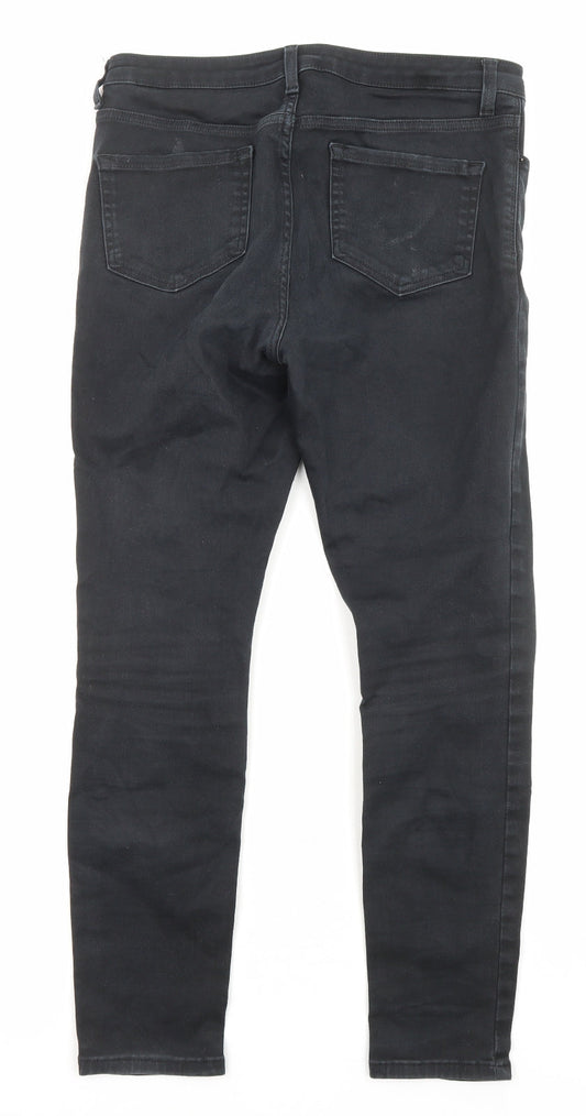 Marks and Spencer Womens Black Cotton Skinny Jeans Size 12 L27 in Regular Zip - Pockets