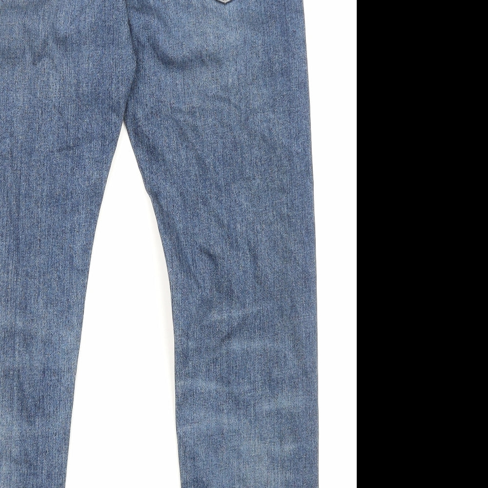 Marks and Spencer Mens Blue Cotton Straight Jeans Size 32 in L33 in Slim Zip - Pockets