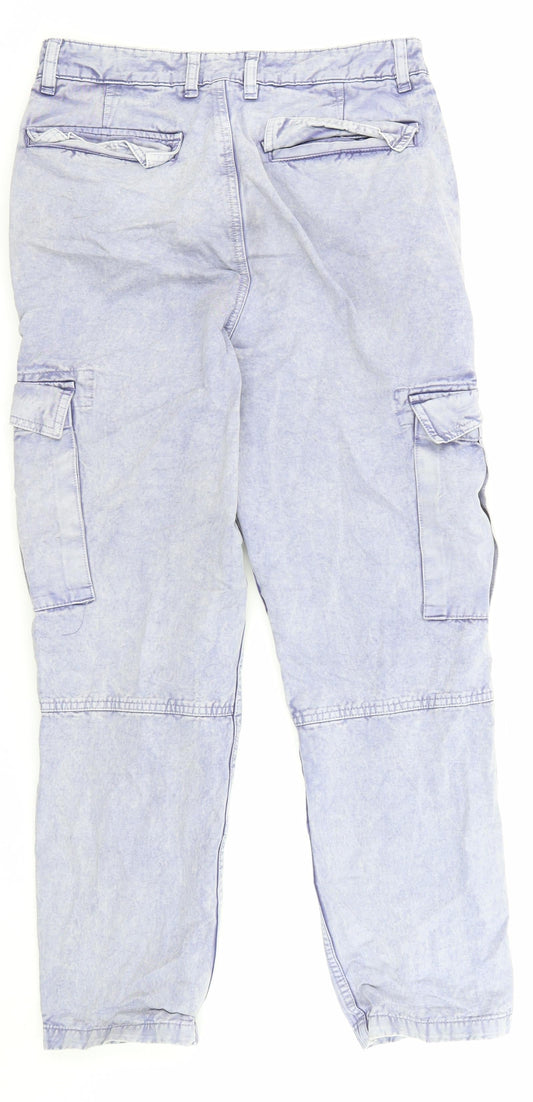 ASOS Mens Purple Cotton Cargo Trousers Size 30 in L32 in Regular Zip - Pockets