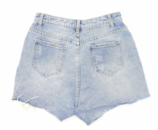 PRETTYLITTLETHING Womens Blue Cotton Basic Shorts Size 8 Regular Zip - Pockets