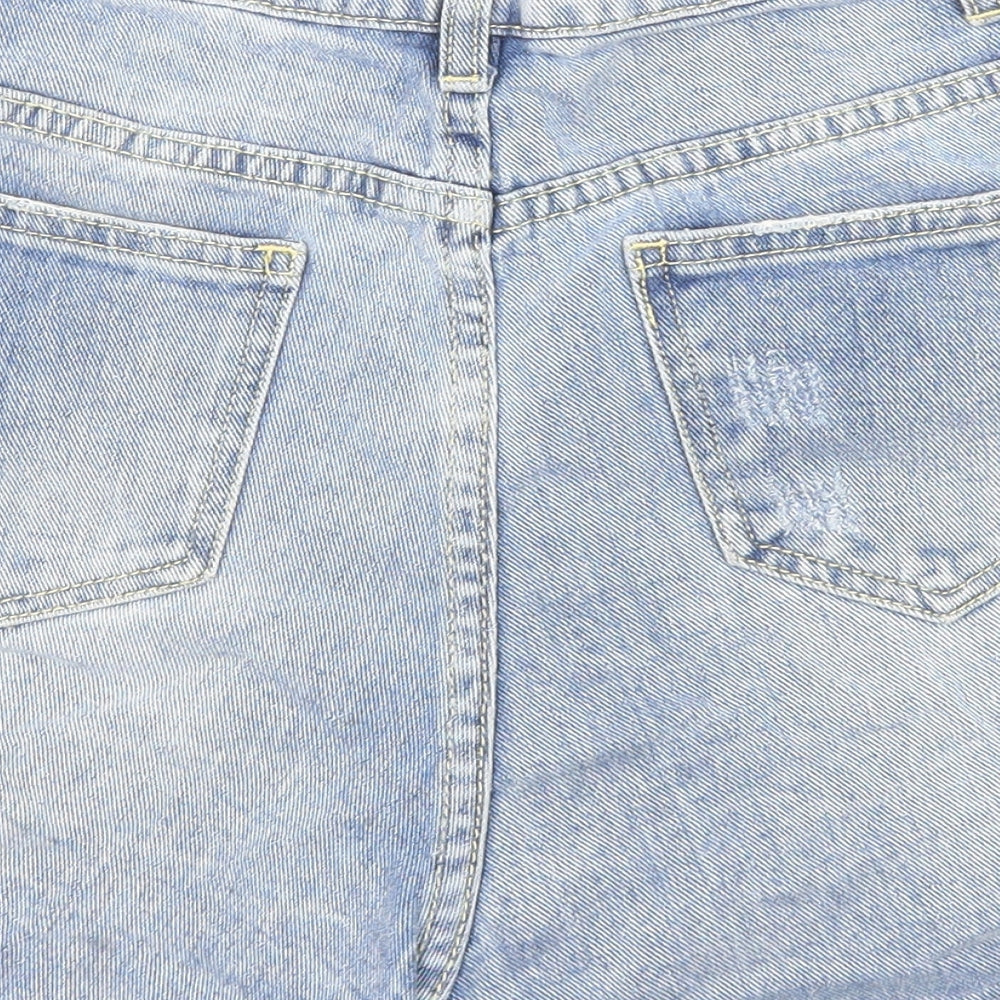 PRETTYLITTLETHING Womens Blue Cotton Basic Shorts Size 8 Regular Zip - Pockets