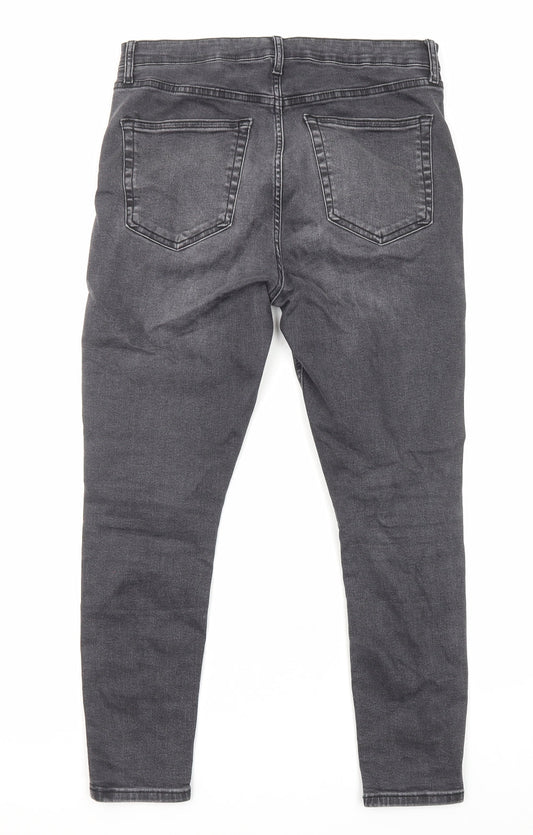 Topshop Womens Black Cotton Straight Jeans Size 32 in L30 in Regular Zip - Pockets