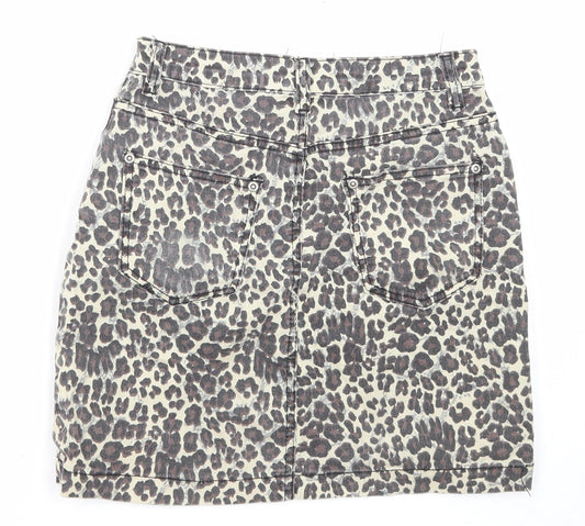PRETTYLITTLETHING Womens Multicoloured Animal Print Cotton A-Line Skirt Size 8 Zip