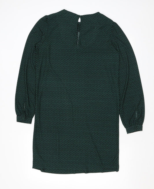 NEXT Womens Green Geometric Polyester T-Shirt Dress Size 8 Round Neck Button