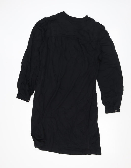 Marks and Spencer Womens Black Polyester Shirt Dress Size 10 Round Neck Button