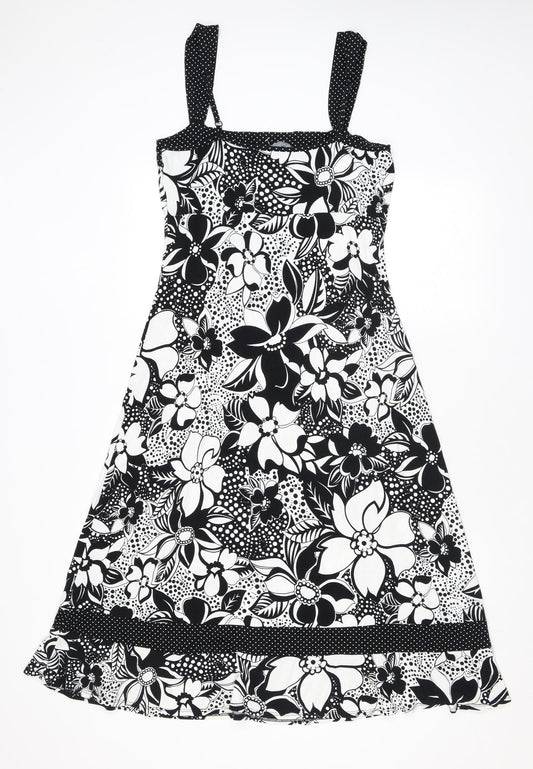 Per Una Womens Black Floral Viscose A-Line Size 10 Square Neck Pullover