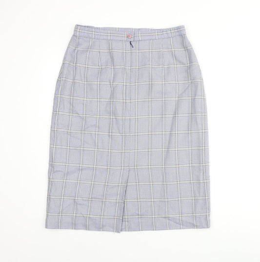 COMPLIMENTS Womens Blue Plaid Polyester Straight & Pencil Skirt Size 18 Zip