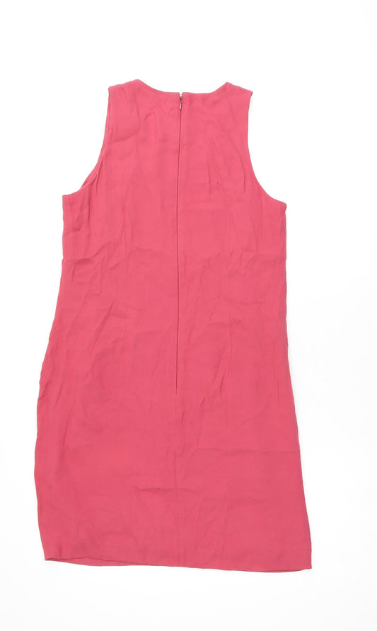 French Connection Womens Red Viscose Shift Size 10 Round Neck Zip