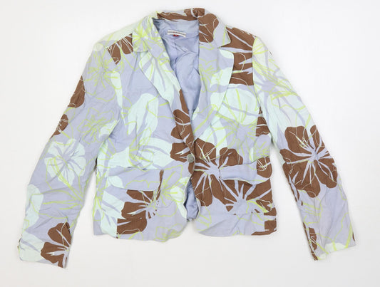 FSR Womens Blue Floral Jacket Blazer Size 10 Button