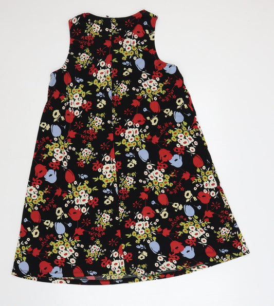 South Womens Black Floral Polyester A-Line Size 12 Round Neck Pullover