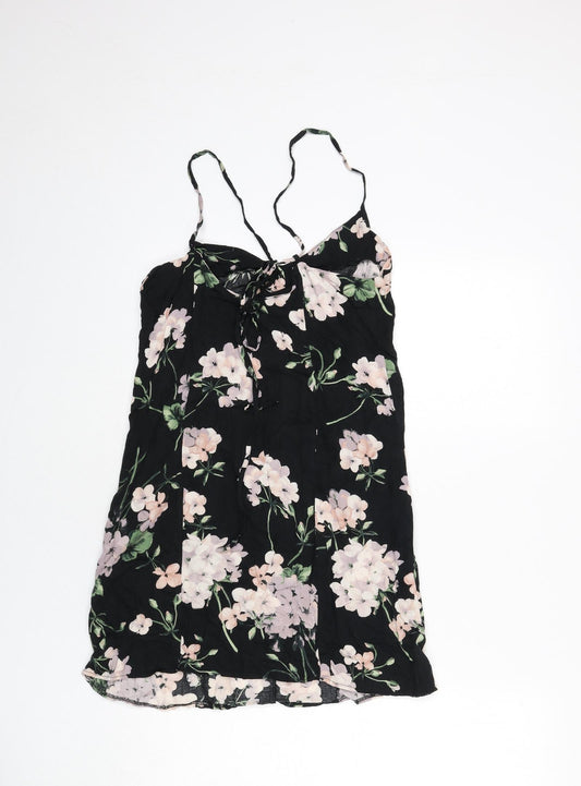 ASOS Womens Black Floral Viscose Mini Size 8 Scoop Neck Tie