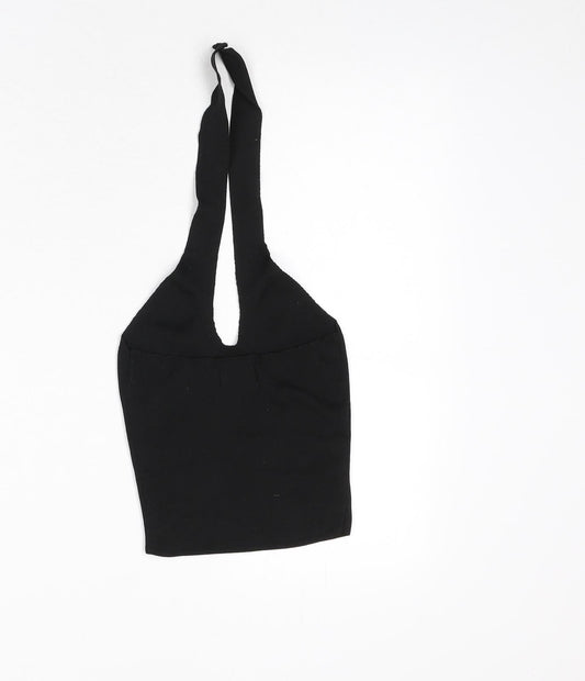 Bershka Womens Black Polyester Cropped T-Shirt Size XS Halter