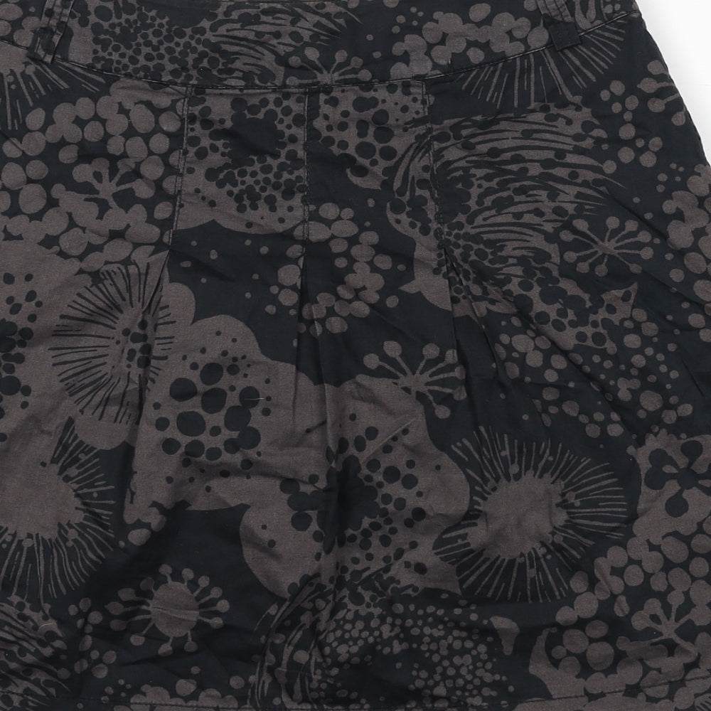 H&M Womens Black Floral Cotton A-Line Skirt Size 10 Zip