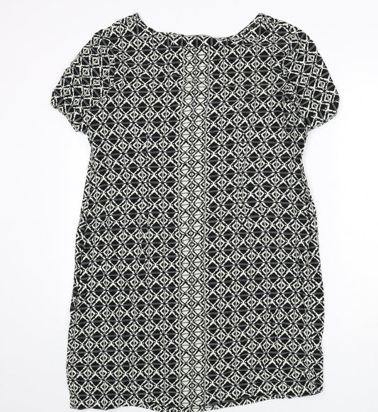 Marks and Spencer Womens Black Geometric Viscose Sheath Size 18 Round Neck Zip
