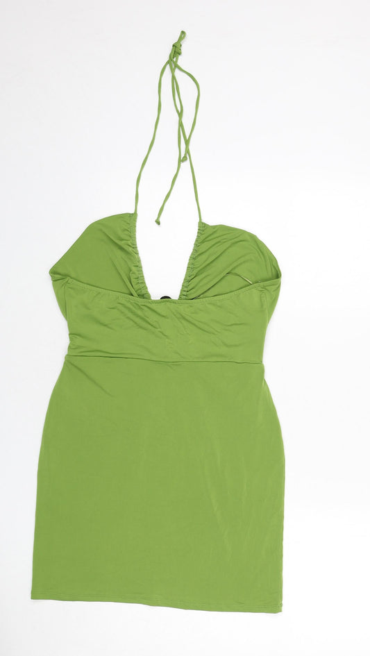 Pull&Bear Womens Green Polyester Mini Size XL Halter Tie - Cut Out Detail