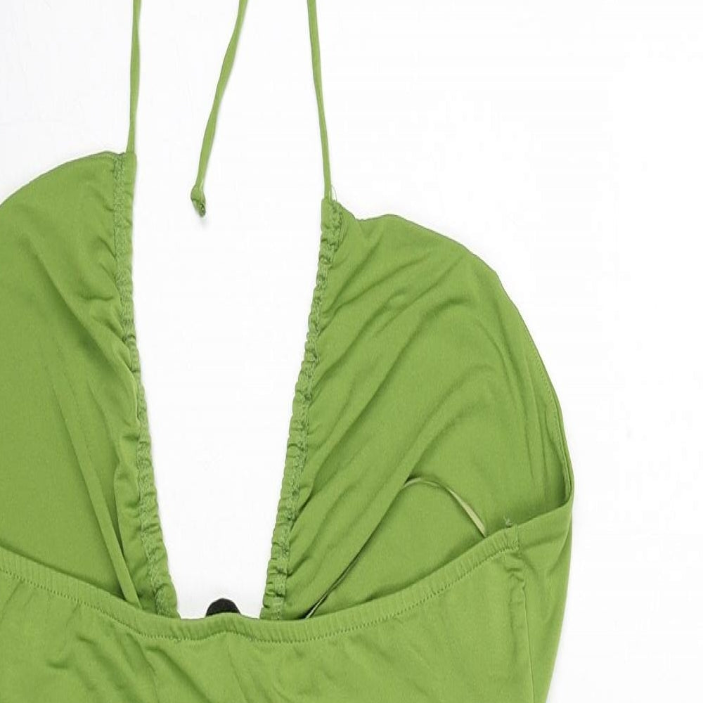Pull&Bear Womens Green Polyester Mini Size XL Halter Tie - Cut Out Detail