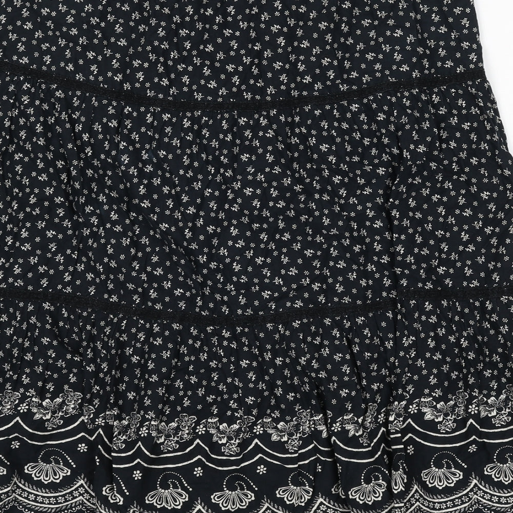 Marks and Spencer Womens Black Floral Polyester Flare Skirt Size 34 in - Lace Detail