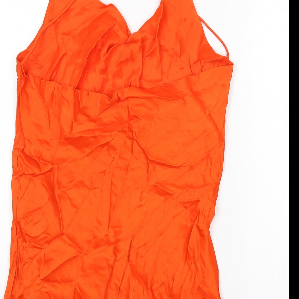 Zara Womens Orange Viscose Mini Size L Cowl Neck Pullover