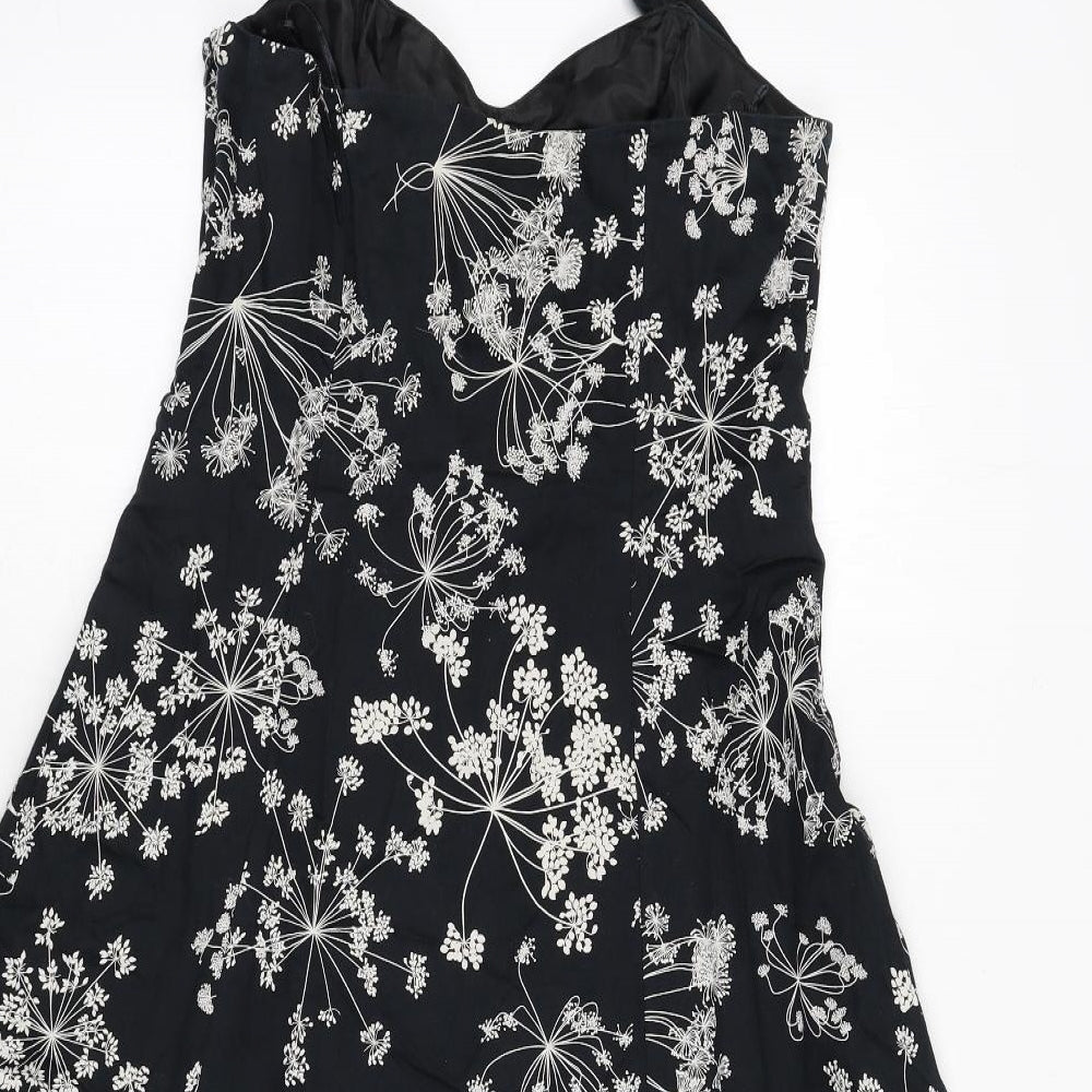 RJR.John Rocha Womens Black Floral Polyester Fit & Flare Size 12 Halter Zip