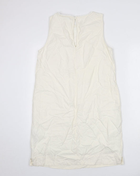 Marks and Spencer Womens Ivory Linen Sheath Size 12 Round Neck Button