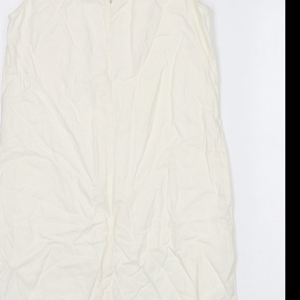 Marks and Spencer Womens Ivory Linen Sheath Size 12 Round Neck Button