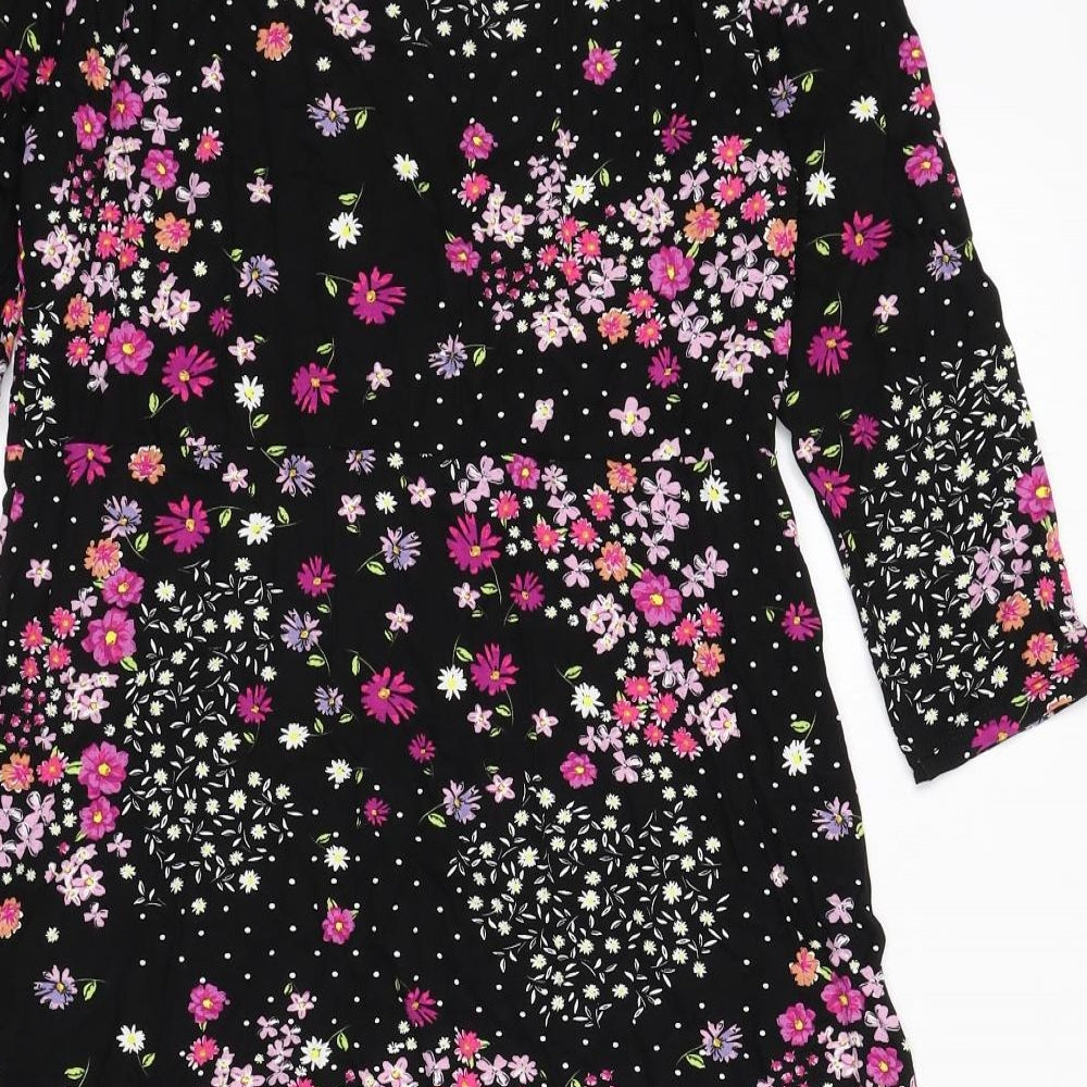 Friends Like These Womens Black Floral Viscose A-Line Size 12 Round Neck Pullover