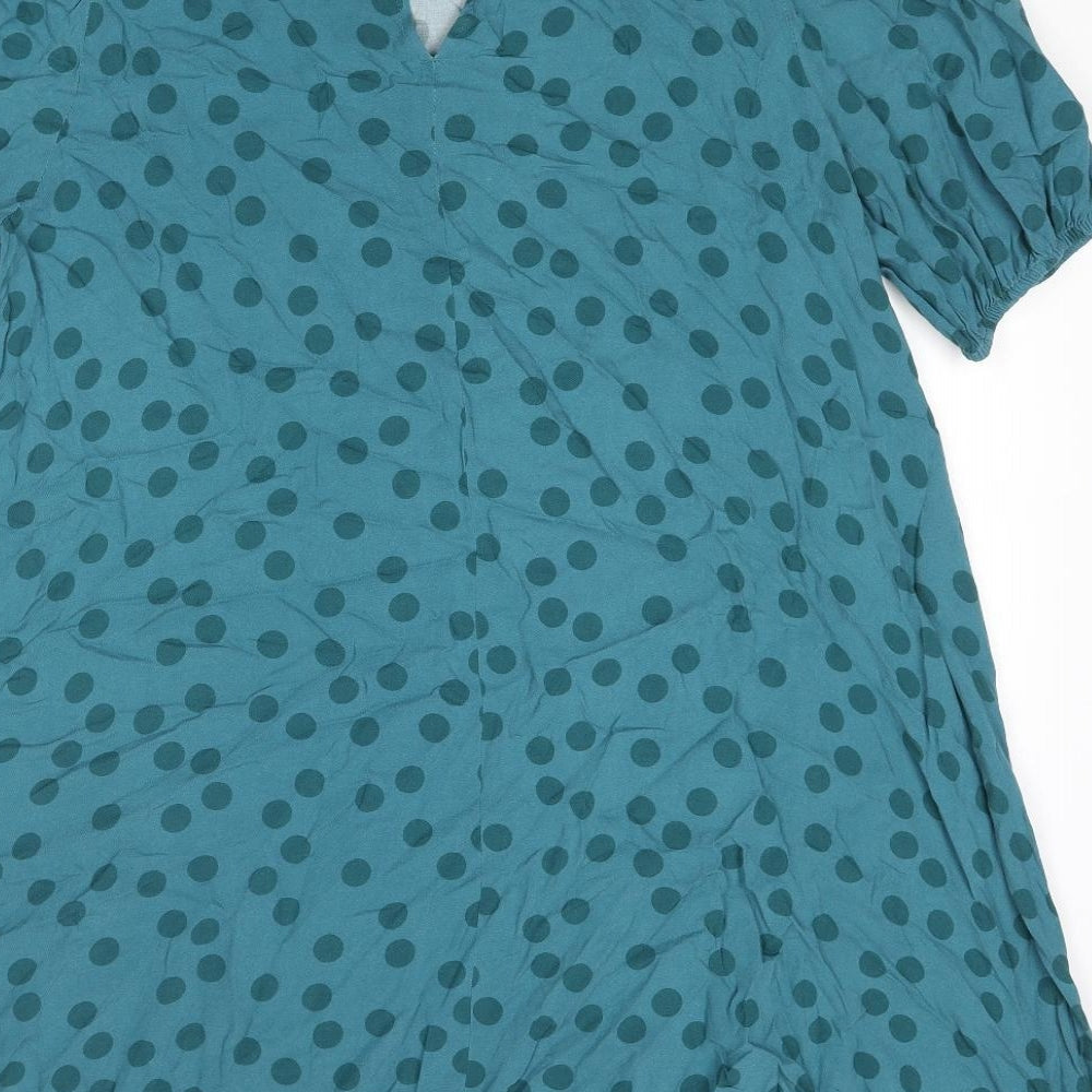 NEXT Womens Blue Polka Dot Viscose A-Line Size 10 Round Neck Button