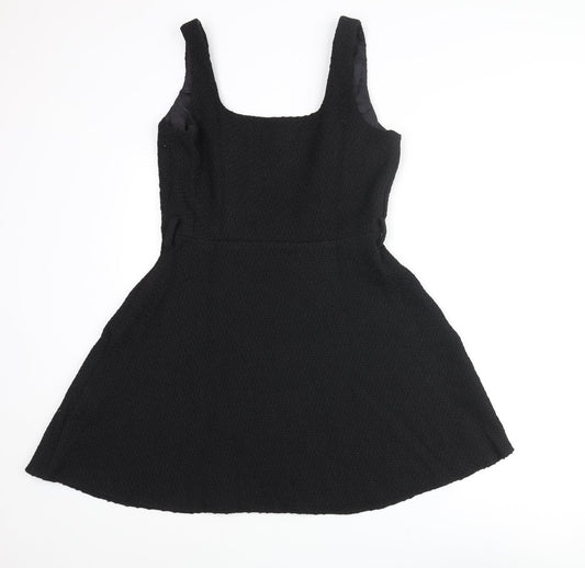New Look Womens Black Polyester A-Line Size 10 Scoop Neck Zip