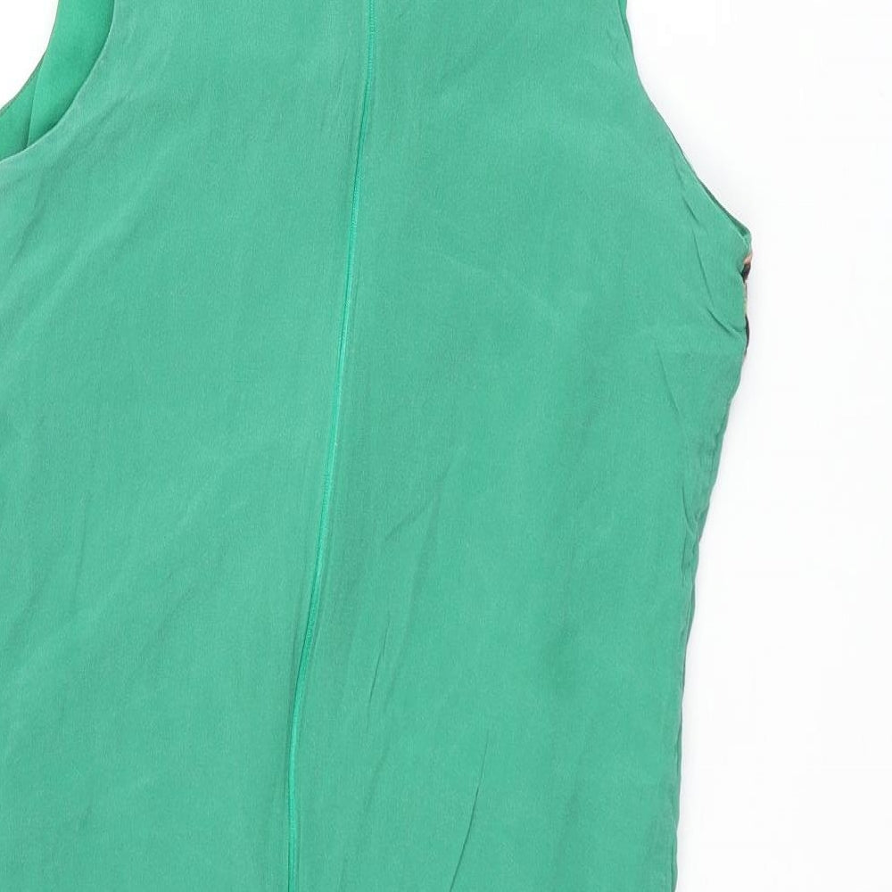 French Connection Womens Green Silk Shift Size 8 Scoop Neck Zip - Embroidered